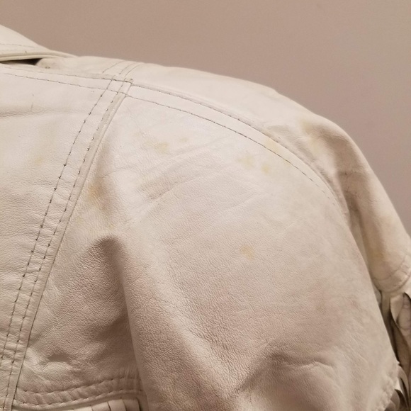 UNISEX COWBOY BEIGE WESTERN LEATHER JACKET WITH FRINGE - Picture 7 of 13